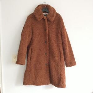 J Crew Teddy Sherpa Coat Jacket Women XXL 2XL Brown Lined Collared Button Boucle